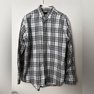 Cabela's Black, White and Grey Plaid Button Down Shirt Size Medium